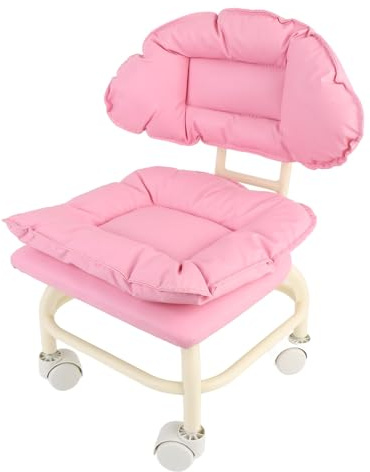 Asixxsix Taburete Rodante Rosa, Silla Giratoria Portátil con Respaldo Ergonómico, Asiento Acolchado Suave, Taburete rodante bajo con Ruedas universales de 360 para Casa Oficina Salon SPA