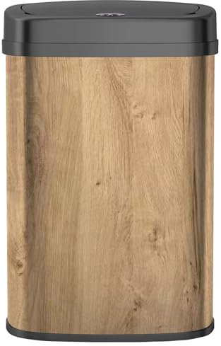KITCHEN MOVE Poubelle de cuisine automatique 58L MAJESTIC WOOD design BOIS grande capacité en INOX avec cerclage