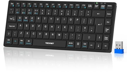 TECKNET 2.4G Wireless Keyboard, Rechargeable Bluetooth Keyboard for 4 Multi Devices, QWERTY UK Layout Compact Mini keypad, Small Silent Keys for Laptop, Phone, Smart TV, Computer, Tablet - Black