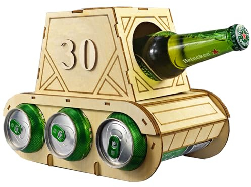 ZELAITE Lustiger Bierträger Holz – Tank-Design Flaschenträger – Originelle Biergeschenke für Männer – Perfekt zum 30. Geburtstag Mann – Kreative Geschenkidee für Bierliebhaber (C)