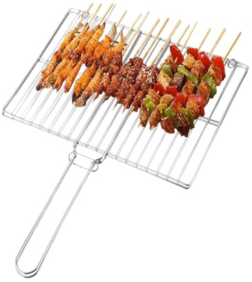 Canasta De Parrilla - Barking Basket | Cestas De Parrilla De Pescado | Rack De Rejilla De Acero Inoxidable | Parrilla Rectangular De Rejillas Portátiles Livianas Con Mango Largo Para Pescas De Verdura