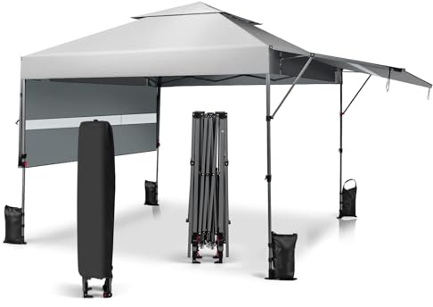 FANTASK Faltpavillon mit Zwei Markisen, Partyzelt mit Rolltasche, UV-Schutz 50+, 4 Sandsäcke, Pop Up Pavillon, Gartenzelt faltbar, Gartenpavillon, stabil Winterfest, wasserdich für Garten, 3x3m (Weiß)