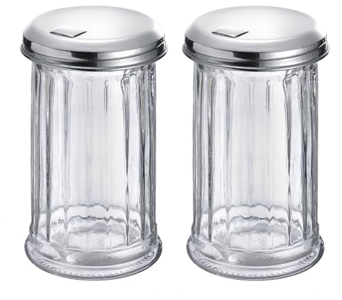 Westmark 2 Zuckerstreuer New York – Ideal für die Gastronomie oder zu Hause, 300 ml, Glas/Rostfreier Edelstahl/Kunststoff – Silber/Transparent, 652022E3