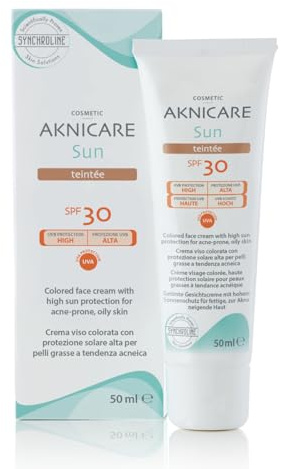 Synchroline - Aknicare Sun Teintée Spf30, Crema Viso Colorata 50 ml, Anti Imperfezioni Pelle Mista e Grassa Con Acido Ialuronico e Filtri Solari, Made In Italy