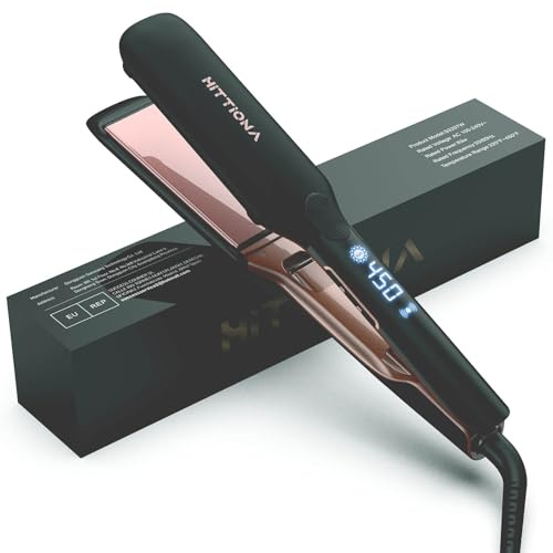HITTIONA Glätteisen Haarglätter Ceramic - 1.75” Professionelles Ionen Glätteisen für LCD-Temperaturregelung (150-230°C), Dual-Spannung, Weniger Frizz & Statische Aufladung für Alle Haartypen, Reisen