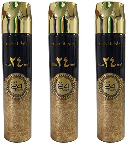Ard Al Zaafaran Room Spray Air Fresheners Oud/Musk/Woody/Rose Scent Perfume for Home/Car/Office Pack of 3Pcs of 300ml Sprays from UAE (Oud 24 Hours)