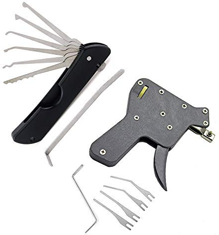 Loboo Idea 7 in 1 - Set di grimaldelli pieghevoli, multiattrezzo e pistola Loboo Idea Lock Pick Gun, kit di strumenti di riparazione lucchetto, apriporta per pratica di allenamento, blocco