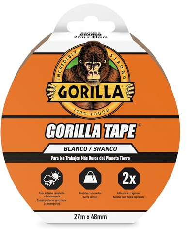 Gorilla Tape - Cinta Americana 27M x 48mm Blanca | Agarre Extrafuerte en Superficies Rugosas e Irregulares | Multiusos y Resistente al Agua
