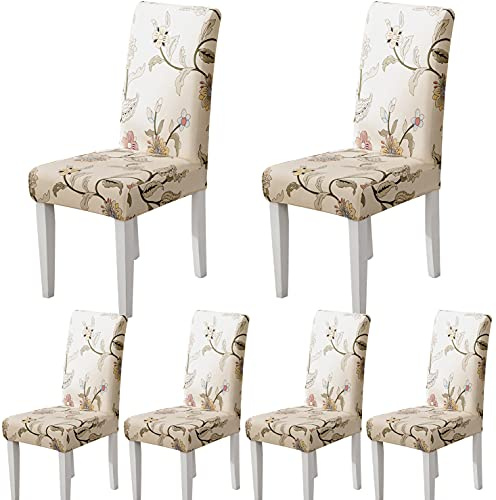 ARNTY Stolsöverdrag set om 4/6 st, stolskydd, jacquard, matsal, stolskydd, swingstolar, universellt skydd för stolar, för matsal, hotell, kök, ceremoni (bruna blommor, 6 stycken)