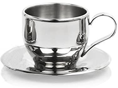 Abcsea 1 Set Tazzine da Caffè in Acciaio Inox, Tazza di Caffè con Cucchiaio, Tazzina da Caffè con Piattino, Piccolo