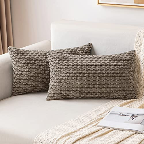 MIULEE 2er Set Kissenbezug 40×60cm Kordsamt Ananas-Ähren Braun | Moderne Struktur Weich Dekorativ Vielseitig Pflegeleicht Langlebig Für Sofa Bett Wohnzimmer Schlafzimmer Und Gästezimmer