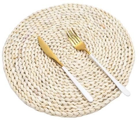 Dudoplatz 35cm Durchmesser Handgefertigte, Hitzebeständige Maisschalen-Platzsets: Gewebte Rattan-Tischsets, Waschbar und Natürlich Geflochten für Küche und Esszimmer(Maisschale,2 Stück)