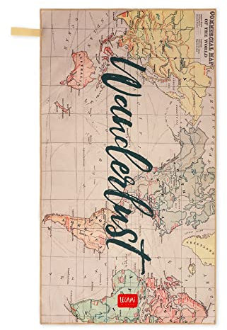 Legami - Fitnesshandtuch, Handtuch aus Mikrofaser, mit Reißverschlusstasche, elastisch, kompakt, schnell trocknend, Ultra saugfähig, Ultraleicht, für Sport, 45 x 80 cm, Motiv Travel