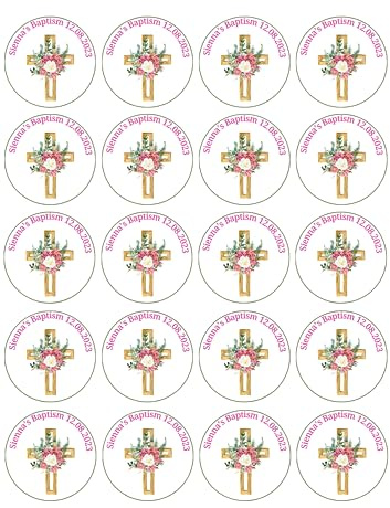 edible 20 x Christening/Baptism Personalised cupcake toppers UNCUT pink - Naming ceremony/Communion etc (wafer card)