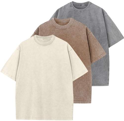 Maglietta da uomo in cotone pesante, vestibilità normale, basic da uomo, set casual estivo, oversize