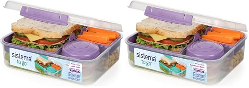 Sistema Bento Box To Go Lunch Box With Yoghurt/Fruit Pot 1.65 L Bpa-Free Recyclable With Terracycle Misty Purple (Pack of 2)