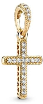 BEEUVIP Damen Vergoldetes Kreuz Charm Anhänger für Armband 925 Sterling Silber Geburtsstein Charms Beads