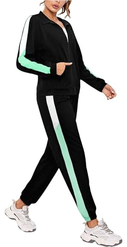 Nieery Tuta Completa Donna Sportiva Leggero Maniche lunghe Cerniera Colore Contrasto Autunno Invernale Tute Ginnastica Verde XL