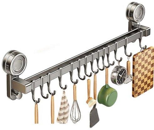 Appendiabiti da cucina, ganci per utensili da cucina, organizer con ventosa, resistente, senza trapano, rimovibile per bagno, armadio, armadio, frigorifero