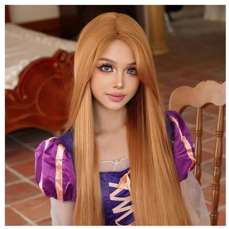 Perücken 48-Zoll super lange hellbraune Halloween-Cosplay-Perücke for Damen, Party, Rapunzel mit langen, flauschigen Locken für Damen