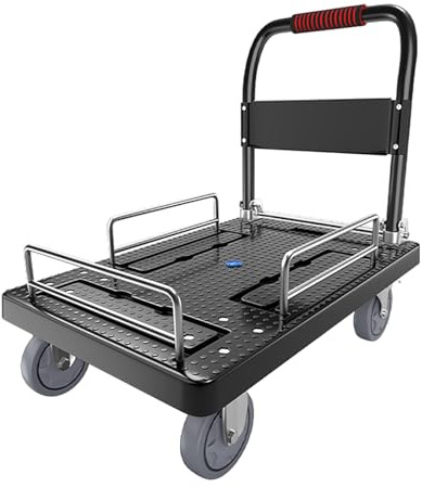 Carrello con Pianale, Carrello con Ruote Portatutto, Design A Recinzione, Salvaspazio, Adatto per Scuole/uffici/supermercati/magazzini(Black,Large)