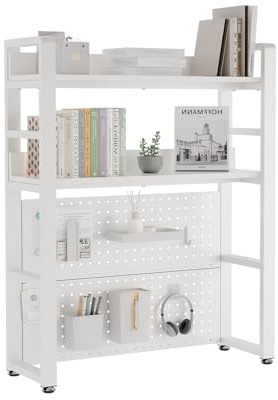 Boltmol Estante de Escritorio de 2 Niveles con diseño de Tornillos Ocultos, Blanco 75CM, Organizador de Escritorio con Tablero de Clavijas