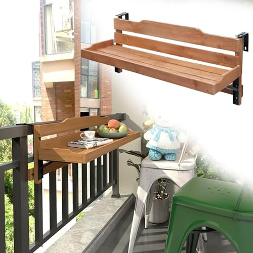 URUCHF tavolo balcone pieghevole Tavolo Sospeso In Legno Massello, Con Ringhiera Per Terrazza, Tavolo Con Ringhiera Per Balcone Per Piccolo Orto, Scrivania Da Bar(L 60 CM/24 IN)
