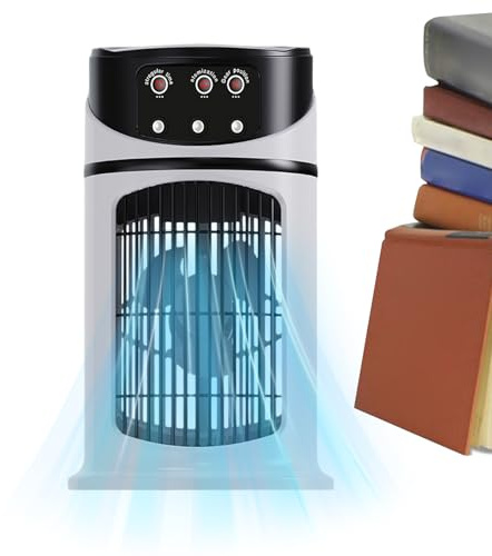 Enfriador de aire portátil – Ventilador humidificador ABS de 32 x 19 x 19 cm, dispositivo de refrigeración de luz LED, mini acondicionador recargable por USB de velocidades de viento, ventilador