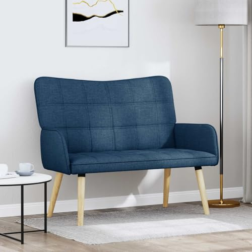 PUGYNBK Relax Zweisitzer Sofa Blau 115 x 61 x 87 cm Stoff, modernes Loveseat mit Holzbeinen für Wohnzimmer und Schlafzimmer