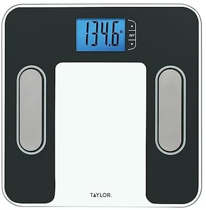 Taylor Digital Glass Body Composition Scale, Bathroom Scale for Body Weight, Measures Body Fat, Body Water, Muscle Mass and BMI, 10-User Recognition, FSA HSA Eligible, 400 lb Capacity, White and Black