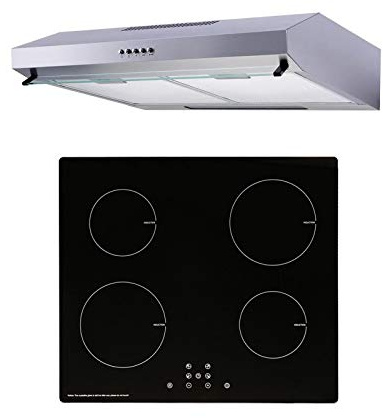 SIA 60cm 4 Zone Black Touch Control Induction Hob And Silver Visor Cooker Hood