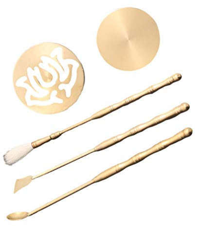 Cabilock Räucherschale 5 Messing Machen Kit Weihrauchkegel Machen Schaufel Pinsel für Schlafzimmer Yoga Meditation Räucherstäbchen Halter