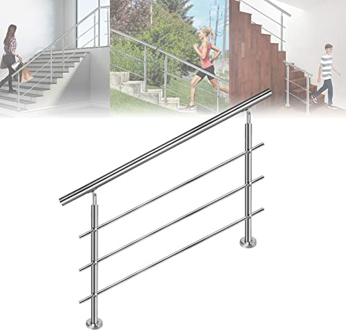 LARS360 120 cm, ringhiera per scale, diametro 42 mm, barre per ringhiera in acciaio inox, 3 barre trasversali, ringhiere per terrazze, montaggio a pavimento, kit di montaggio per interni ed esterni,