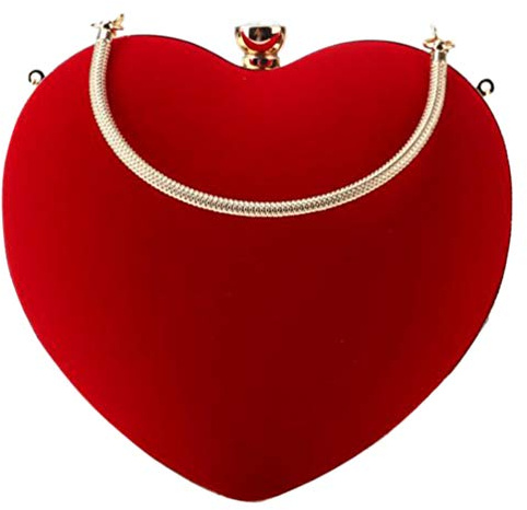 Amosfun Women Portable Handbag Red Heart Shape Clutch Bag Evening Bag without Chain