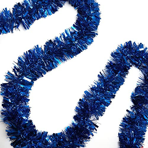 BELLE VOUS Lametta (3 Stück) - 3m Lametta Girlande Blau Deko Girlande für Weihnachtsbaum - Christbaum Lamettagirlande Weihnachten für Wand, Fenster, Kranz, Geländer, Decke, Party Girlande