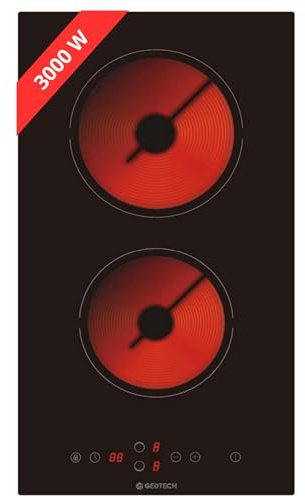 GEDTECH Plaque Vitrocéramique 2 Foyers GTV2Z3000B - 3000W - Touches Sensitives - 9 Niveaux de puissance - Minuteur - Verre Noir