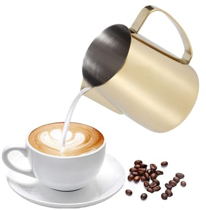 Tazza di Schiumatura del Latte, Caraffa di Caffè In Acciaio Inossidabile 304 Golden Pouring Pot Multi-Funzione Milk Frothing Pitcher per La Macchina del Cappuccino, Schiuma di Latte, Latte Art(600ml)