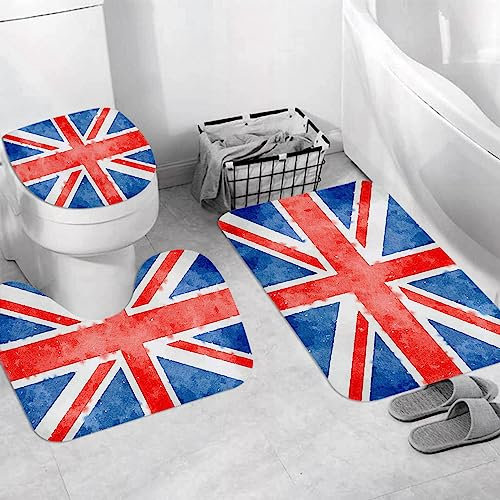 EKSED Badteppich 3 Stück Weiche saugfähige Badematten,Wasserfarbe Union Jack Flagge Amerika,rutschfeste Badematte Teppiche & Toilettendeckelabdeckung Set Waschbar