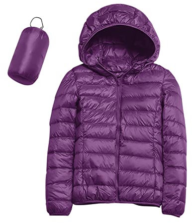 Women's Warm Waterproof Lightweight Jacket with Hood Windproof Winter Coat with Recycled Insulation Winter Slim Short with Hood Warm White Duck Down Coat Waterproofing Spray Ski Clothing, purple, M