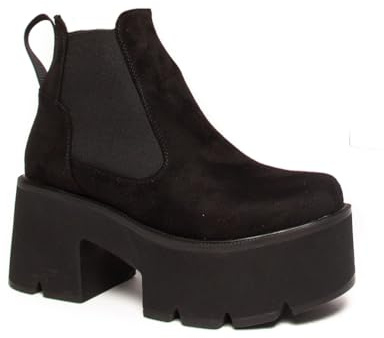 LAMODA Women's Tough Love Chunky Platform Ankle Boot in Black Suede, Casual Ankle Boots with elastic gusset, Comfortable Ladies Vegan Platform Boots