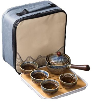 kaixiaochai 360 Degree Rotating Teapot Set, 2023 New 360° Rotation Tea Maker, Ceramic Portable Travel Tea Set, Chinese Kung Fu Tea Set (Bamboo Weaving)