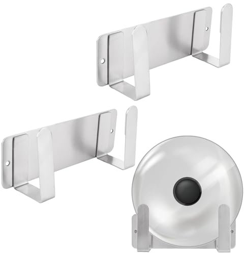 YAYODS 3 Stück Topfdeckelhalter Wand - Topfdeckelhalter Schranktür - Selbstklebender Pot Lid Holder - Platzsparende Topfdeckel Aufbewahrung - Wandmontage Deckelhalter Küche Silber