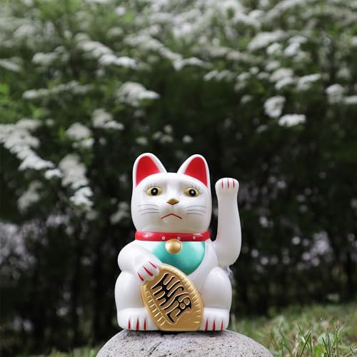 Freak Scene Glückskatze Maneki-Neko klassisch weiß Solar 10,5cm Winkekatze Lucky cat