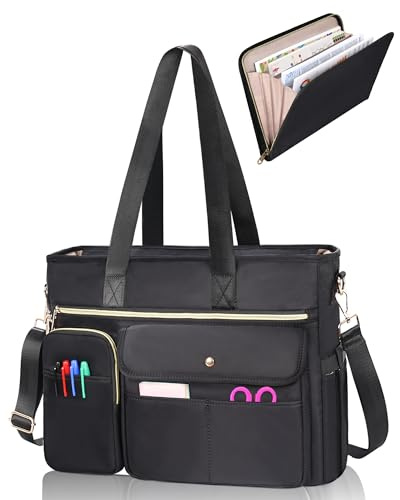 Estarer Laptop Bag Teacher Tote Bag for Women 15.6inch Computer Bag with Expandable File Organiser & Insulated Pocket Professional Laptop Work Nures Bag for Office Trave College (Black)