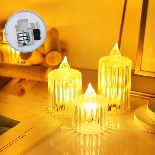 3Pack Battery Electric Tea Lights Candles, Ramadan Eid Flameless LED Tealight Fake Candle Battery Operated for Halloween Christmas Weddings Festivals Kareem Diwali Home Decorations in Warm Yellow