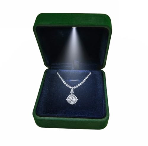 GBYAN Pendant Necklace Box with LED Light, Necklace Gift Box Velvet Jewelry Display Case for Proposal Engagement Wedding and Birthday,Emerald Green