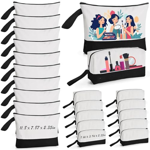 20Pcs Canvas Makeup Bag with Bottom, 12oz Cotton Cosmetic Bag Set Bulk Multi-Purpose DIY Heat Transfer Makeup Bag w/Black Zipper for Bridesmaid Makeup Bag Travel Toiletry Pouch Storage, Mother's Day