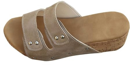 Pantofole estive da donna, aperte, estive, con plateau antiscivolo, con suola in sughero, comode, traspiranti, con zeppa vintage, per feste, slip on zoccoli, cachi, 41 EU