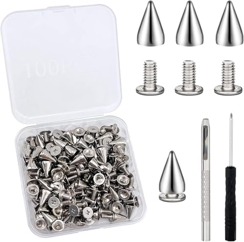 FZYCOM 100 Stück Punk Nieten mit Locher und Schraubenzieher, Nieten Set, Spikes, Ziernieten Studs for kleidung, Leder, Taschen, Lederhandwerk