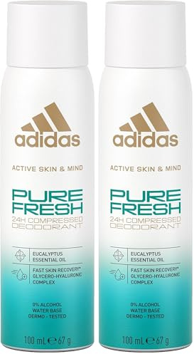 adidas Active Skin & Mind, Pure Fresh Deodorante Spray per Uomo e Donna, 24 Ore di Protezione, 100 ml - Unisex (Confezione da 2)
